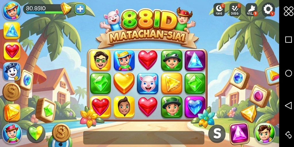 Screenshot gameplay 88ID menunjukkan pertempuran seru di dunia Match-3.