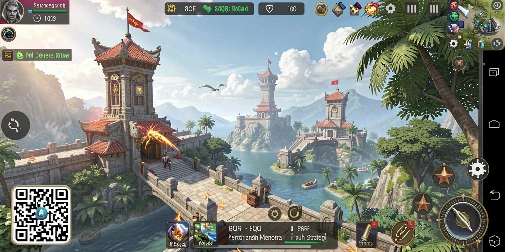 Gambar gameplay menara di 8QR dengan serangan musuh yang intens.