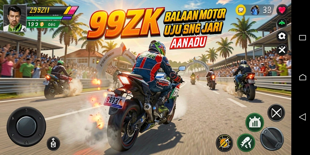 Gameplay balapan motor yang seru dalam 99ZK.