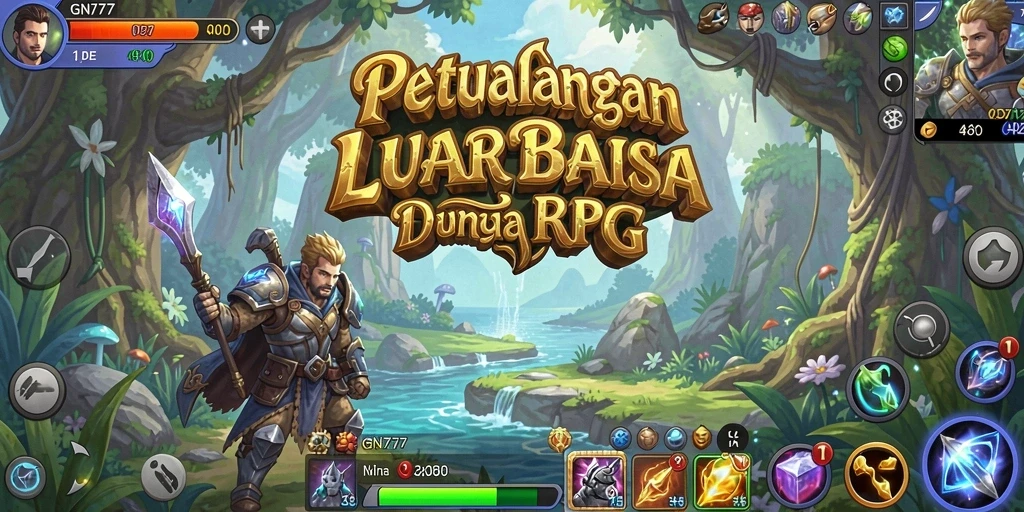 Screenshot gameplay GN777 menunjukkan karakter bertarung dalam dunia fantasi.