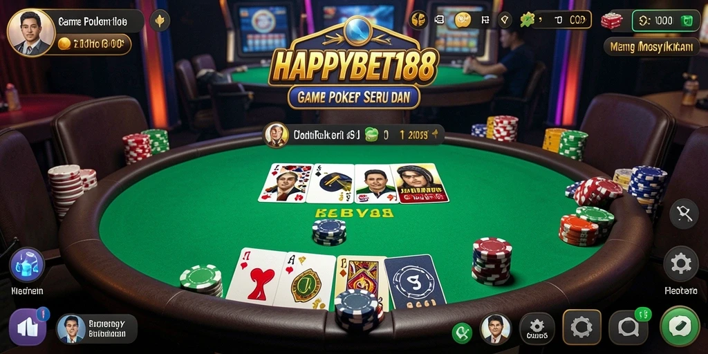 Tampilan gameplay seru dalam aplikasi HAPPYBET188 yang menampilkan aktivitas poker.