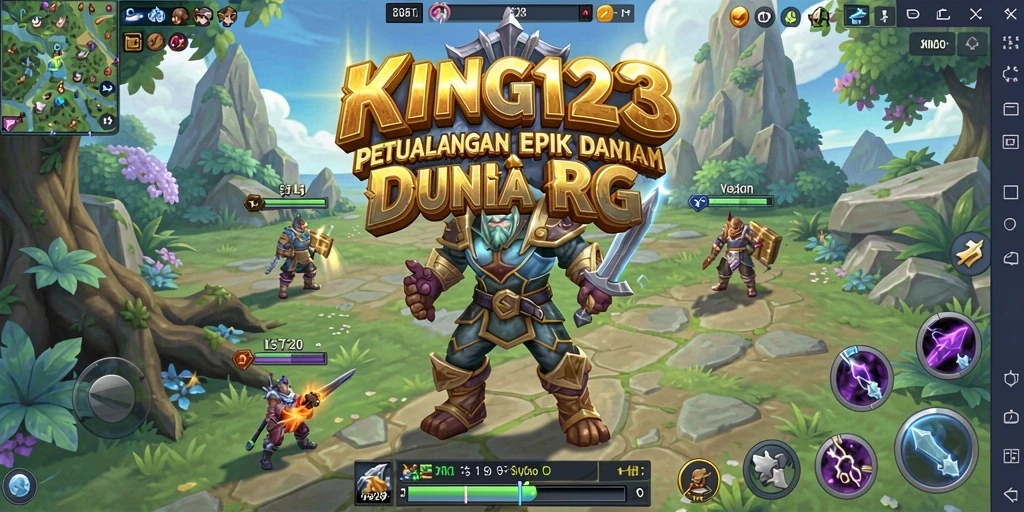 Screenshot utama KING123 menampilkan pertarungan epik dalam dunia RPG.