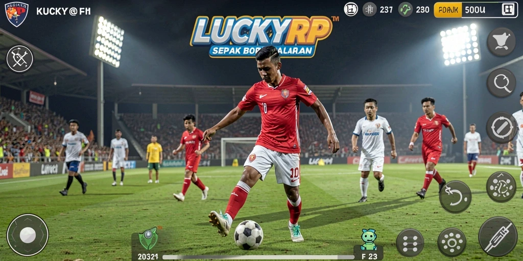 Tampilan gameplay seru di LUCKYRP dengan aksi sepak bola yang menegangkan.