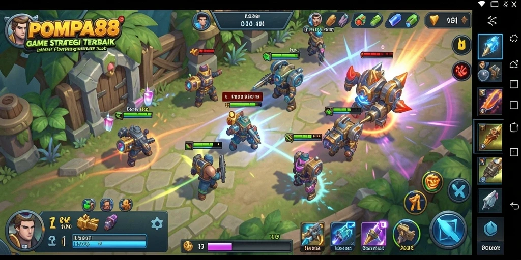 Gameplay POMPA88 menampilkan pertempuran strategis yang mendebarkan.